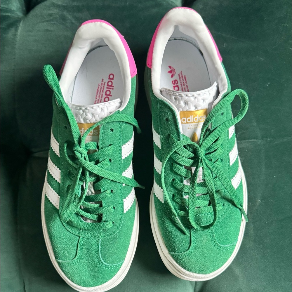 Adidas gazelle bold green and pink size 6.5/37 women’s